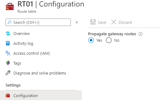 Propagação de rota do gateway de rede virtual