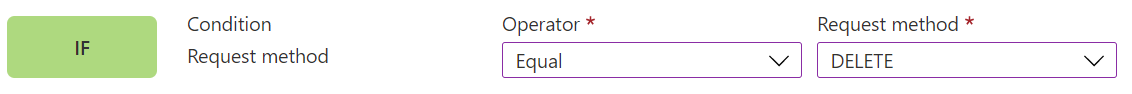 Captura de tela do portal mostrando a condição de correspondência do método de solicitação.