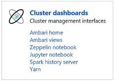 Menu do cluster Apache Hadoop do HDInsight.