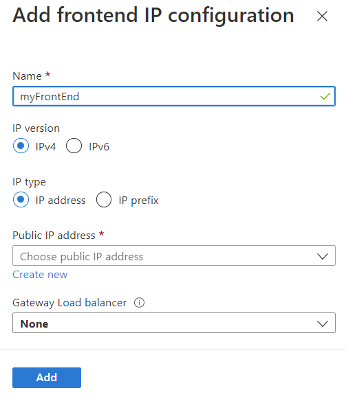 Screenshot of add frontend IP configuration.
