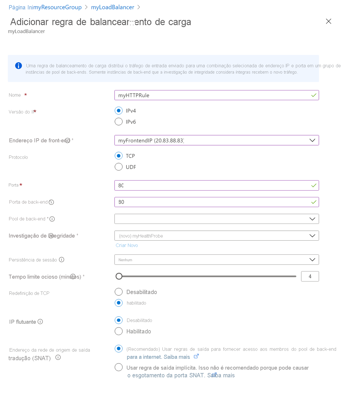 Screenshot of add load-balancing rule.