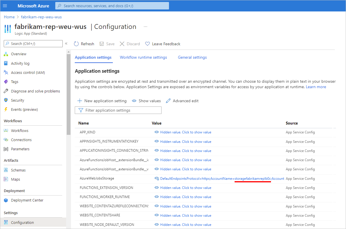 Screenshot showing the underlying logic app resource's 