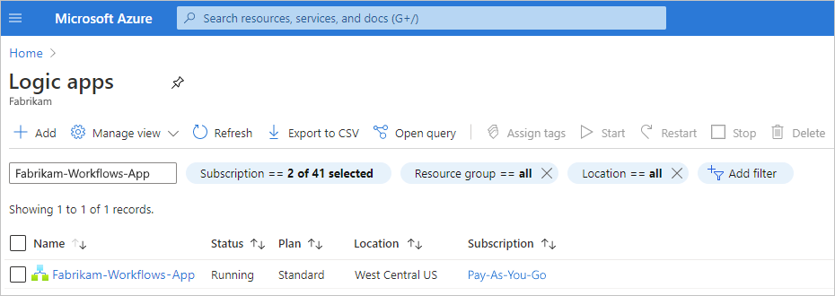 A captura de tela mostra os recursos do portal do Azure e o aplicativo lógico Standard implantado no Azure.