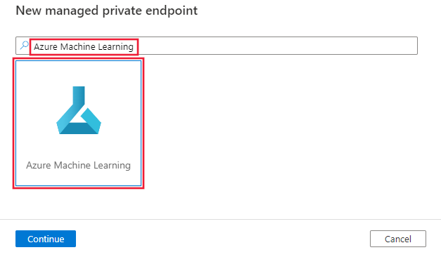 Captura de tela de como selecionar o Azure Machine Learning.