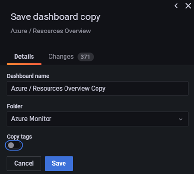 Captura de tela da instância do Grafana. Duplicar um painel.