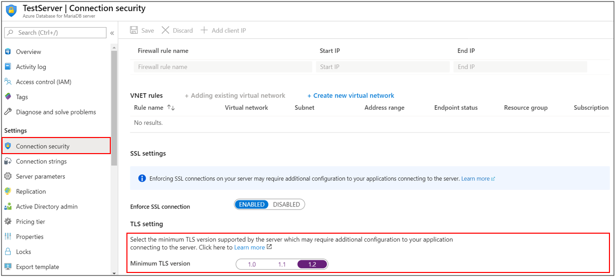 Configuração do TLS do Banco de Dados do Azure para MariaDB