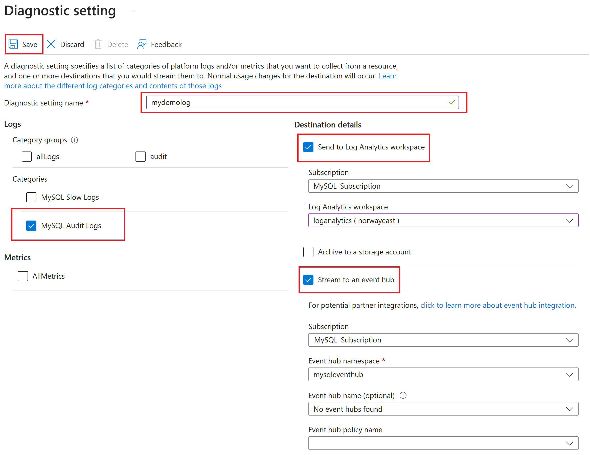 Captura de tela do painel 'Configurações de diagnóstico' usado para selecionar opções de configuração.