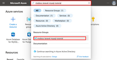 Uma captura de tela mostrando como pesquisar e navegar para um grupo de recursos no portal do Azure.