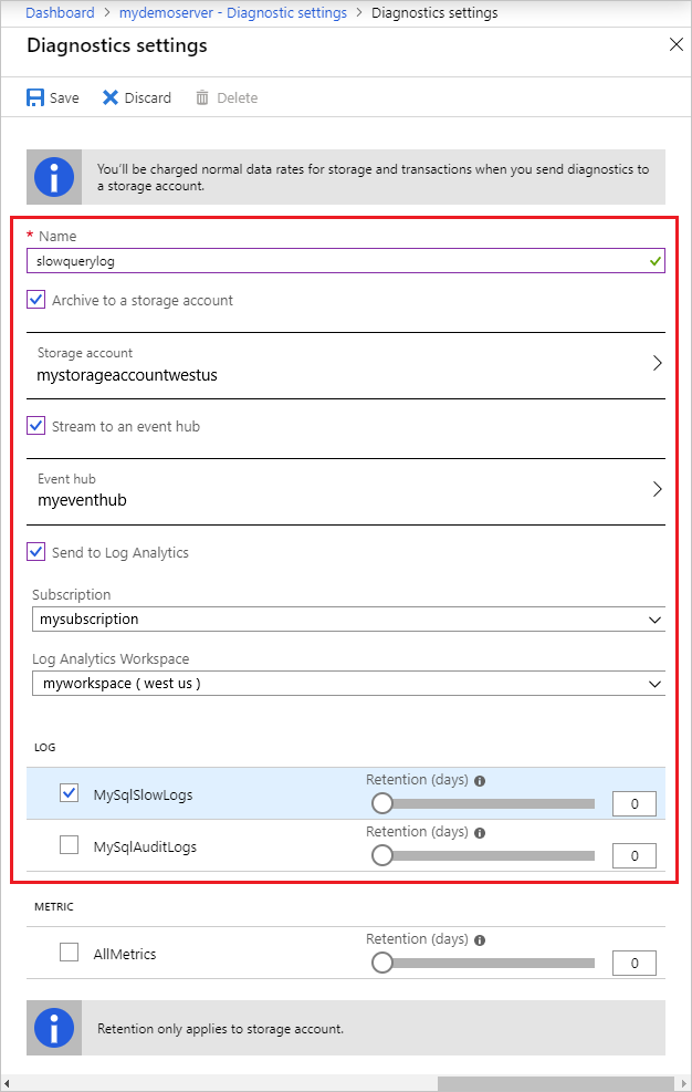 Captura de tela do painel 'Configurações de diagnóstico' usado para selecionar opções de configuração.