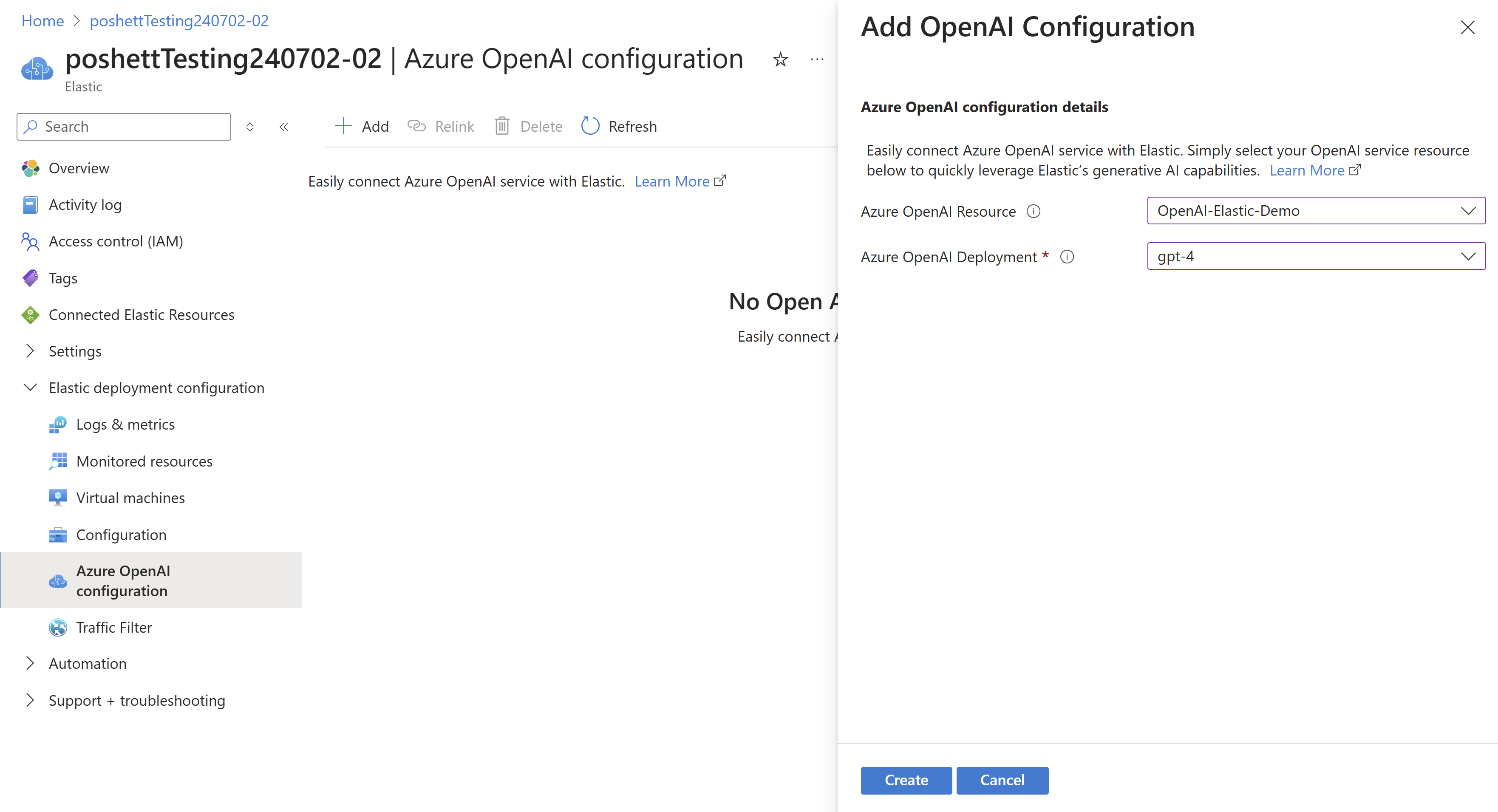 Captura de tela de Configurar o Conector do OpenAI do Azure.