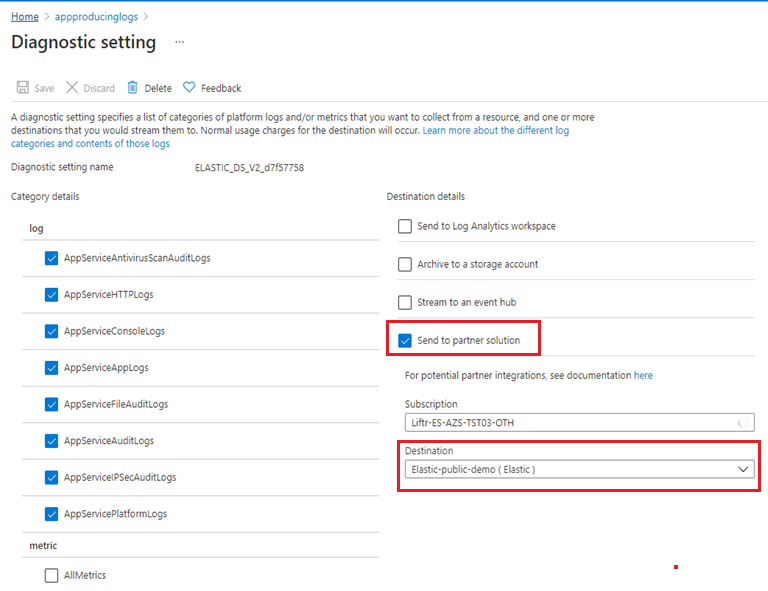 Captura de tela de configurações de diagnóstico.