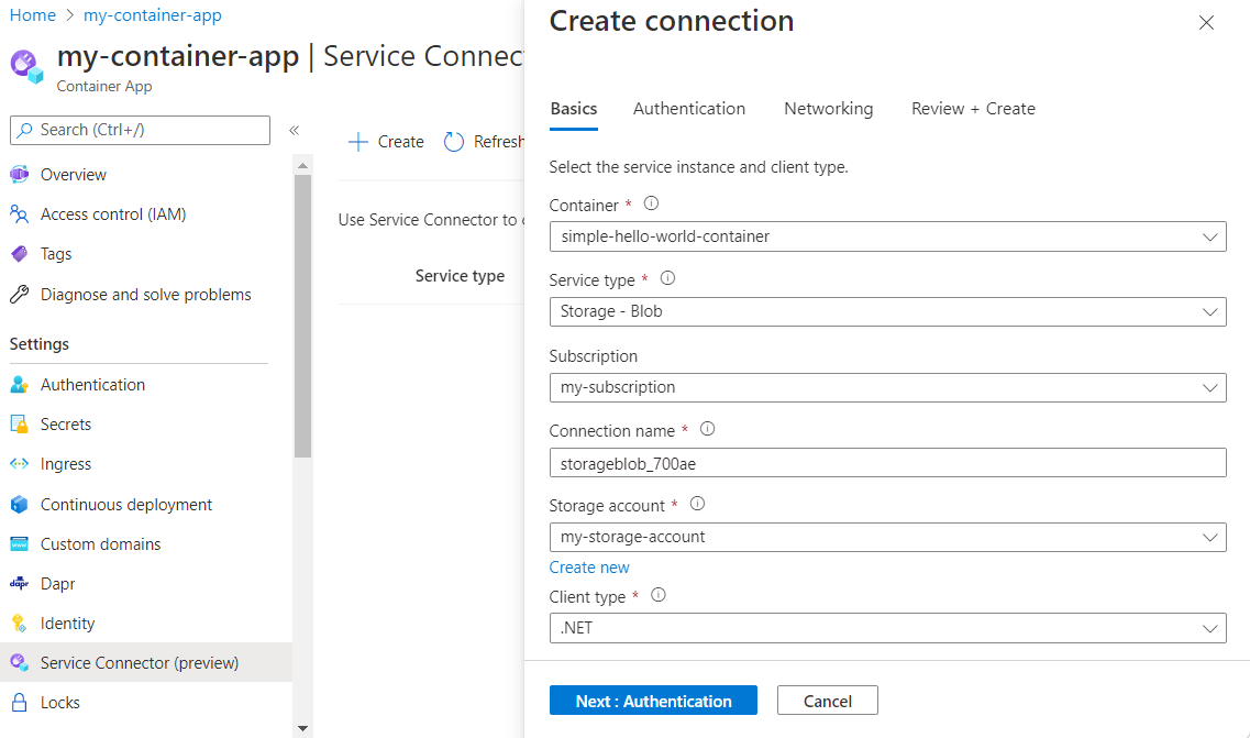 Screenshot of the Azure portal, filling out the Basics tab.