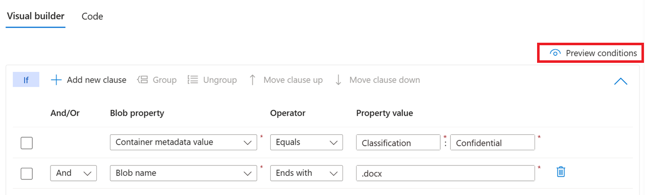 Screenshot of the Preview Conditions button.