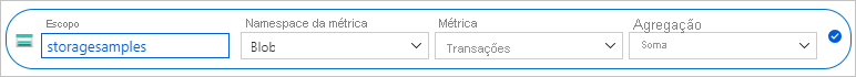 Captura de tela mostrando como configurar a métrica para somar transações de Blobs