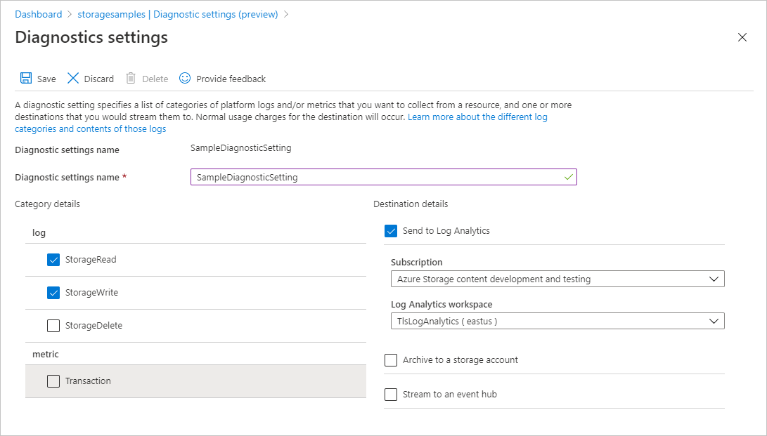 Captura de tela mostrando como criar uma configuração de diagnóstico para solicitações de log