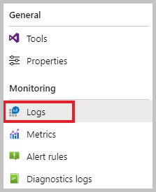 Captura de tela mostra o menu Geral com Logs selecionados.