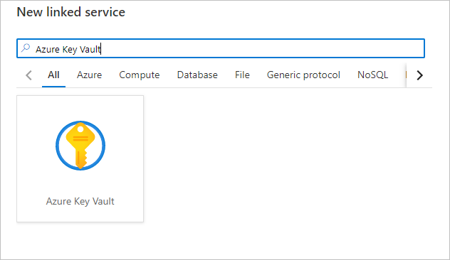 Captura de tela que mostra o Azure Key Vault como um novo serviço vinculado.