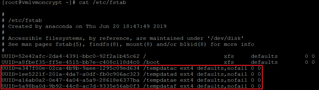 Informações de configuração via fstab