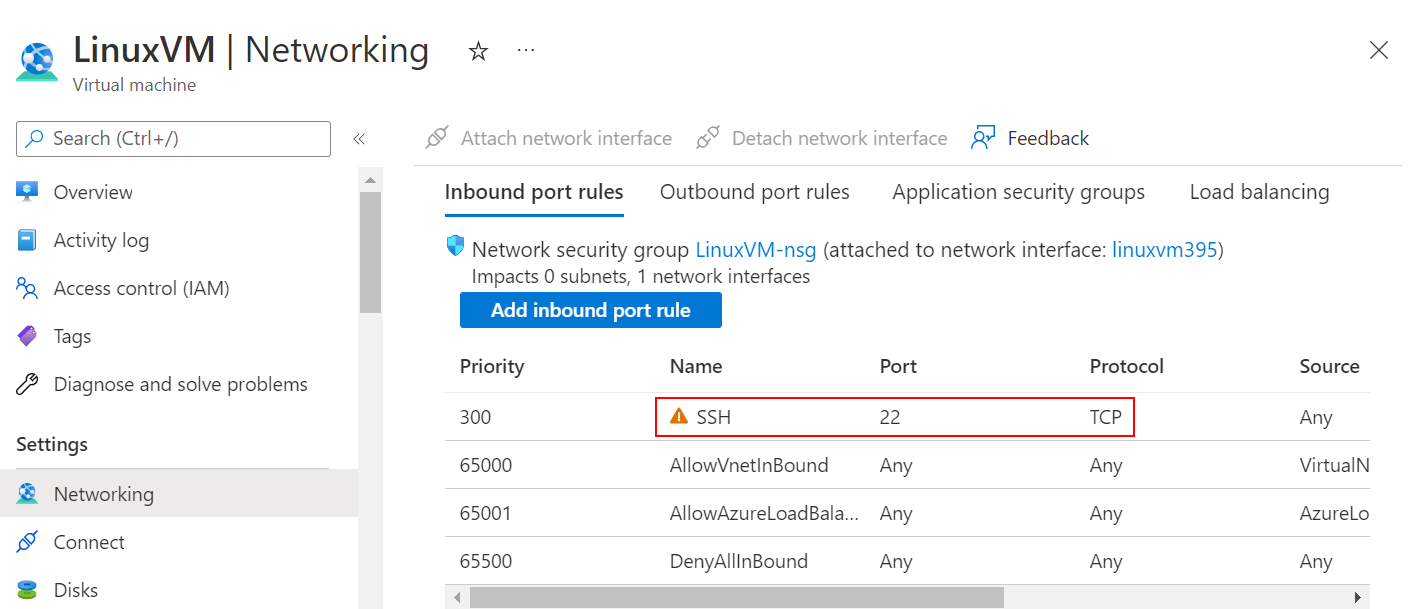 Captura de tela mostrando como verificar se já existe uma regra que permite conexões SSH.