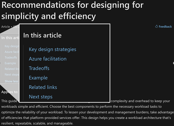 Captura de tela que mostra os guias de recomendação para o Well-Architected Framework.