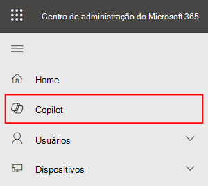 Captura de ecrã a mostrar a página Copilot no Centro de administração do Microsoft 365.