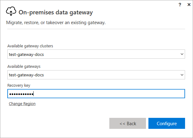 Configurar a migração, a restauração ou a tomada de controle de um gateway.