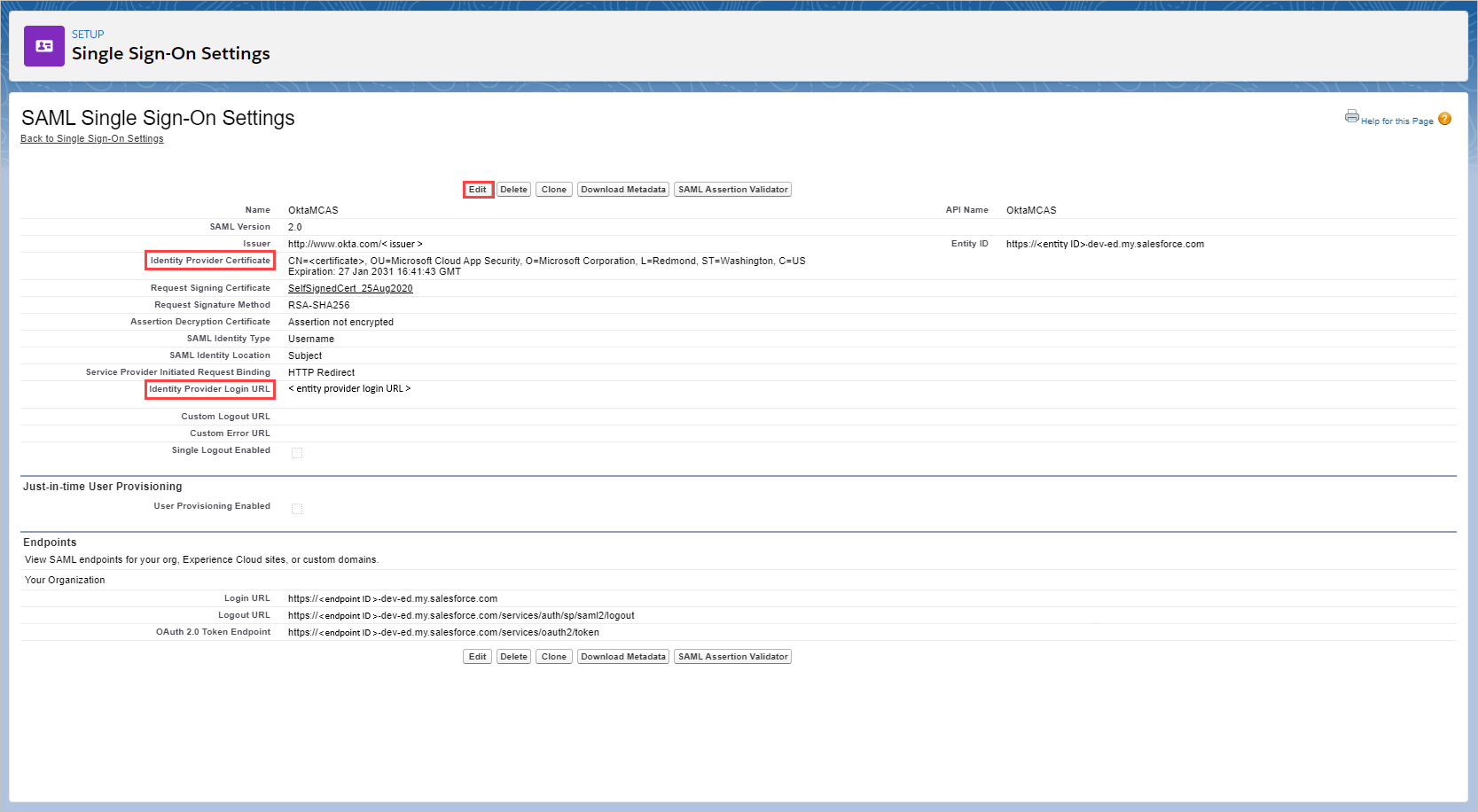 Atualize configurações do SSO.