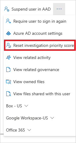 Captura de tela do link Redefinir pontuação de prioridade de investigação.