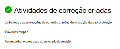 Confirmação de criação de tarefa de correção.