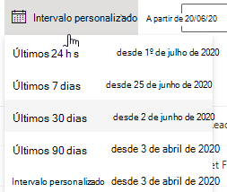 Opções de intervalo de datas linha do tempo evento.