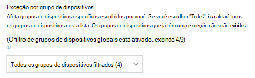 A mostrar o menu pendente do grupo de dispositivos filtrado.