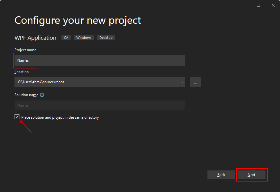 Configurar o novo projeto do WPF no Visual Studio 2022 para .NET 6