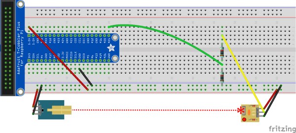 Um diagrama mostrando um circuito que obtém a entrada de um módulo do sensor do receptor a laser.