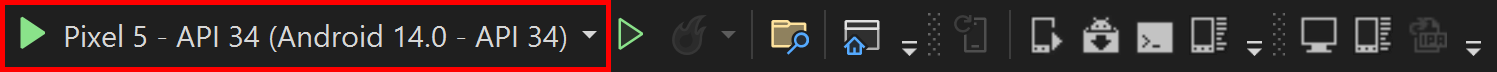 Botão do emulador da API 34 do Pixel 5.