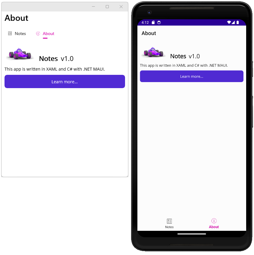 Sobre a página do tutorial do aplicativo .NET MAUI.