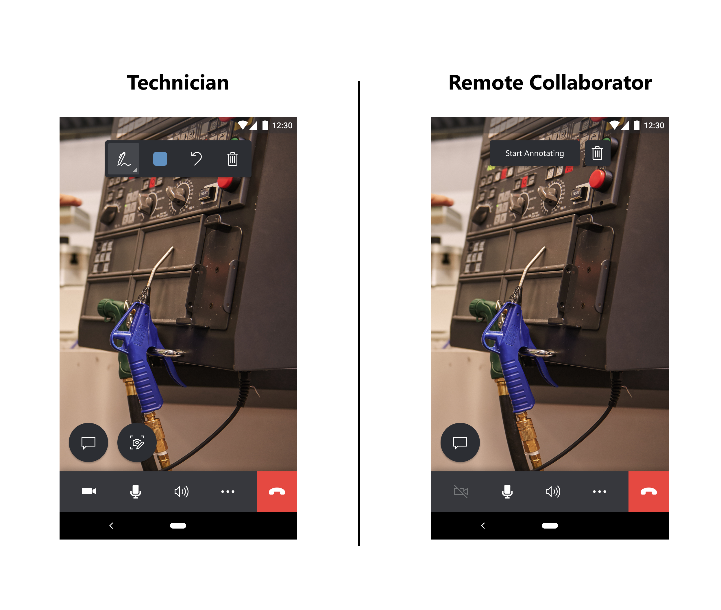 Experiência em chamada para uma chamada de um Dynamics 365 Remote Assist Mobile para outro