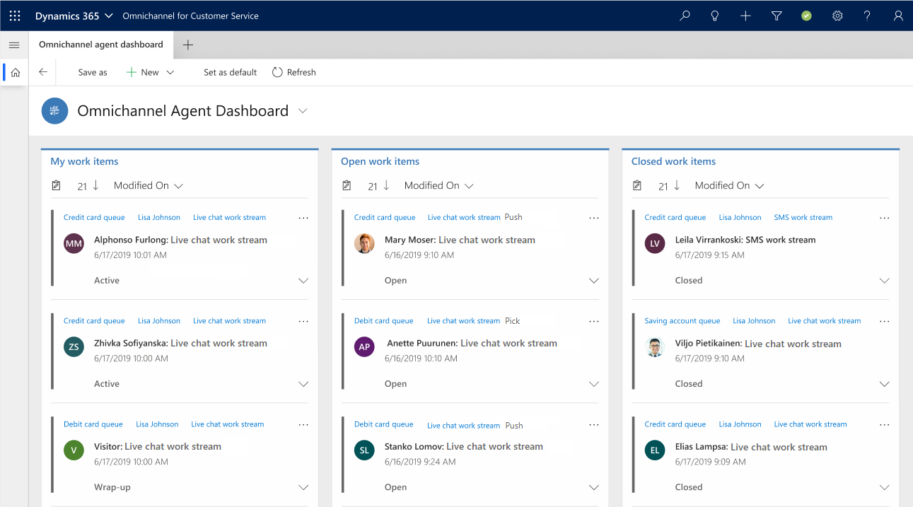 Interface do aplicativo Omnicanal para Customer Service.