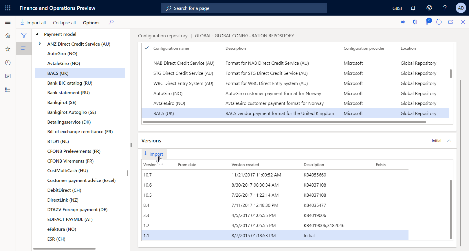 Página do repositório de configuração.