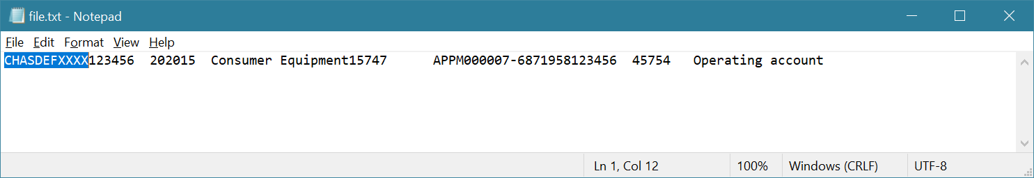 Arquivo de pagamento no formato TXT usado para processar o pagamento do fornecedor.