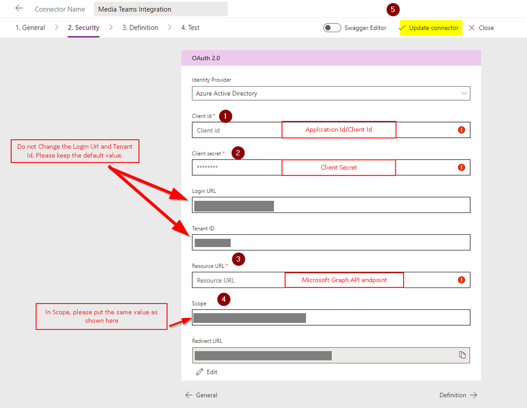 Microsoft Teams custom connector update connector.