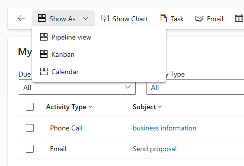 Mostrar atividades na exibição Kanban.