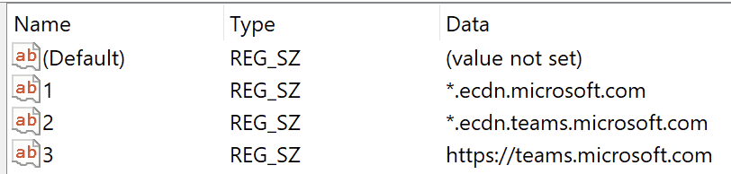 Uma captura de ecrã da GUI do Registo, com três entradas de eCDN.