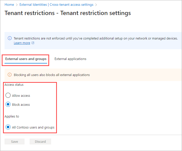 Captura de tela que mostra as configurações do status do acesso.