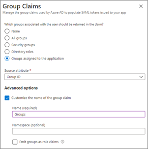 Configuração de declaração de grupo do Microsoft Entra