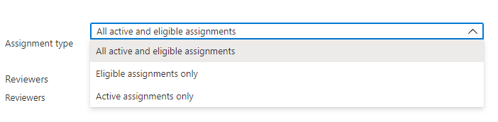 Captura de tela da lista de revisores de tipos de atribuição.