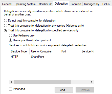 Configurações de delegação