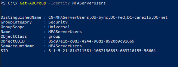 Comando PowerShell do Microsoft Graph para obter o SID do grupo.