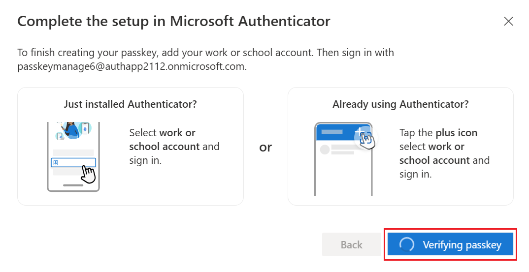 Captura de tela do assistente verificando a chave de acesso no Authenticator.