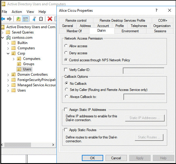 Guia de discagem em propriedades do usuário de usuários e computadores do Active Directory