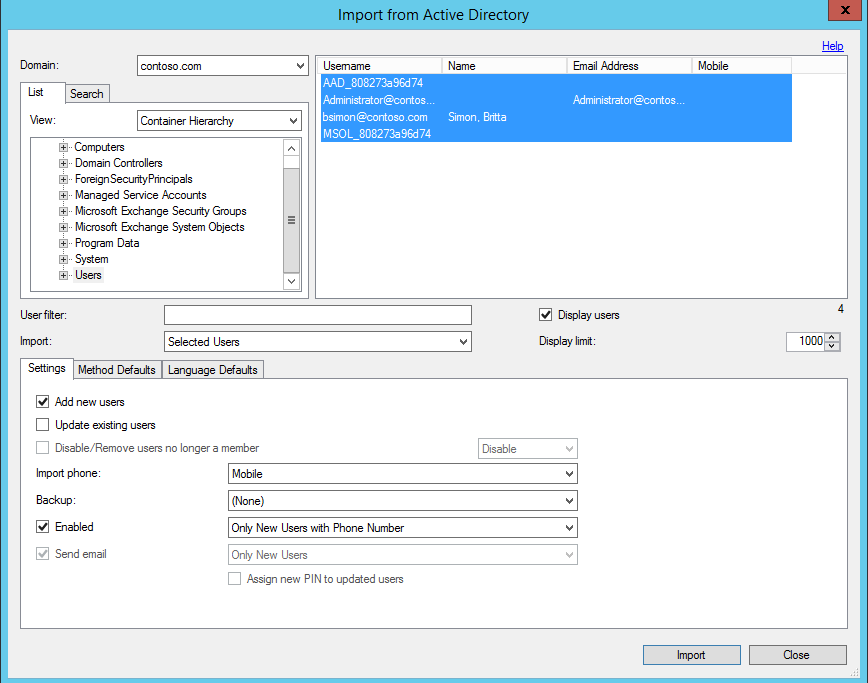 Importação de usuário do Servidor MFA a partir do Active Directory